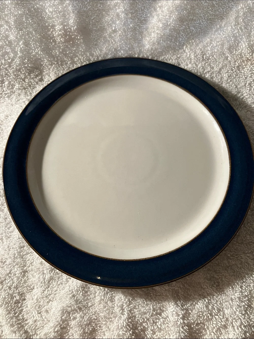 2 Denby Greenwich Salad Plates with Navy Rim 8 5/8”